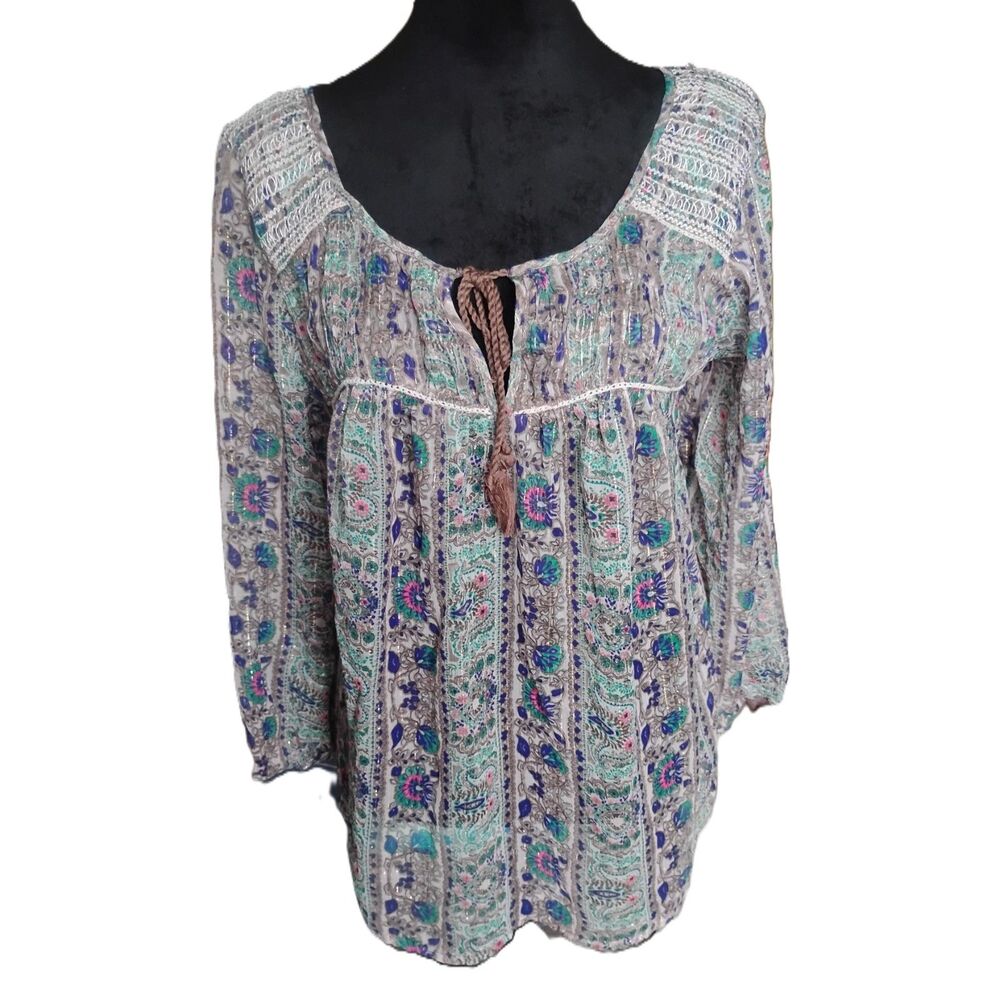 American Eagle Outfitters Women's Size Large India Made Boho Pheasant Blouse